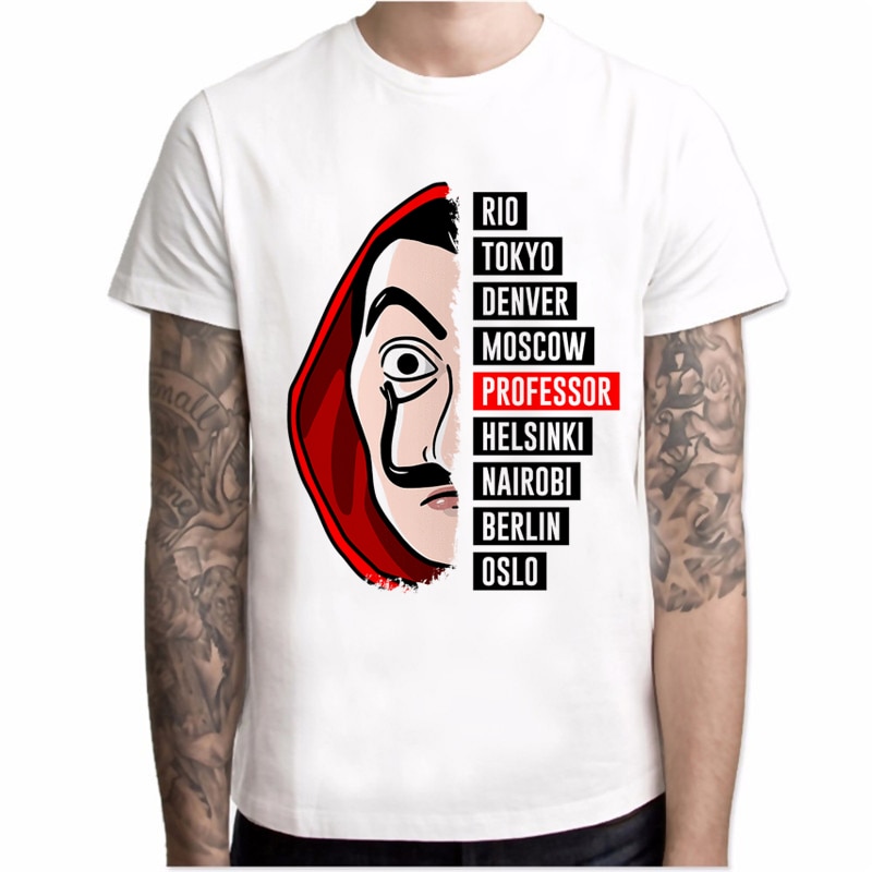 T-Shirt La Casa de Papel : masque Dali et nom des personnages braqueurs - /medias/15645261277.jpg